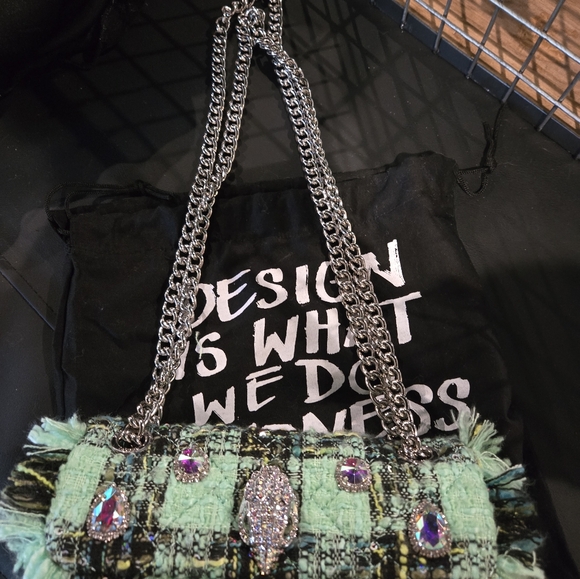 Kurt Kreiger tweed plaid rhinestone purse - Picture 4 of 7